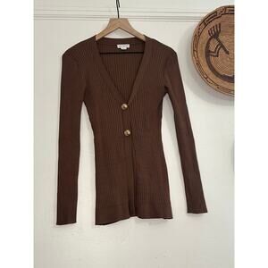 Brown Good American Ribbed Cardigan